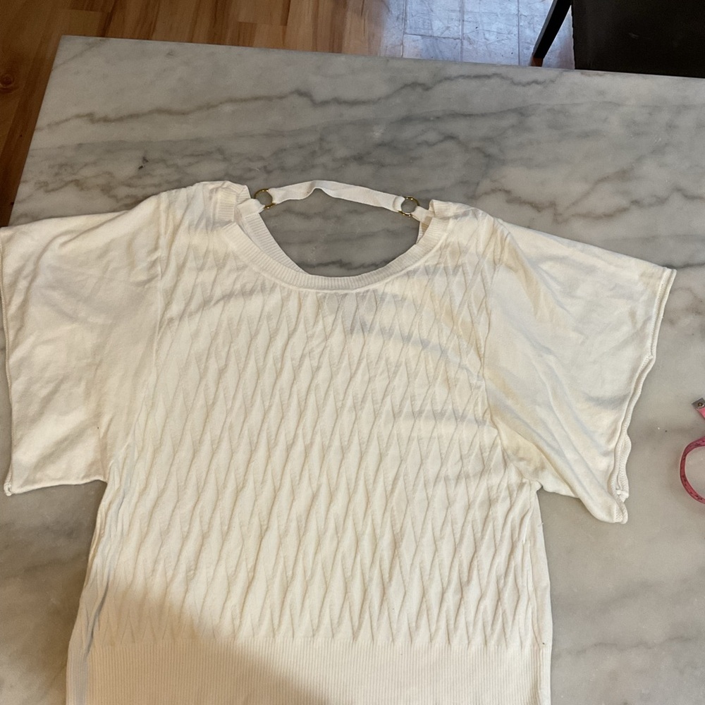 Colleen Lopez Textured Cream Short Sleeve Top